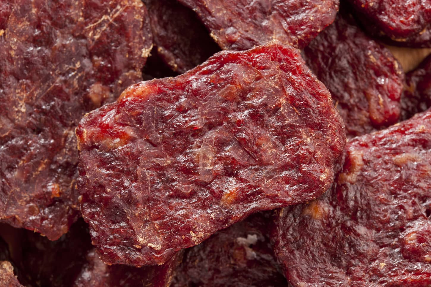 An image of dried processed beef jerky.