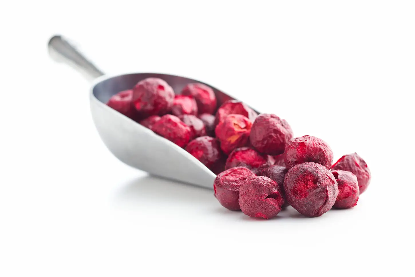 An image of freeze-dried cherries on a white background.