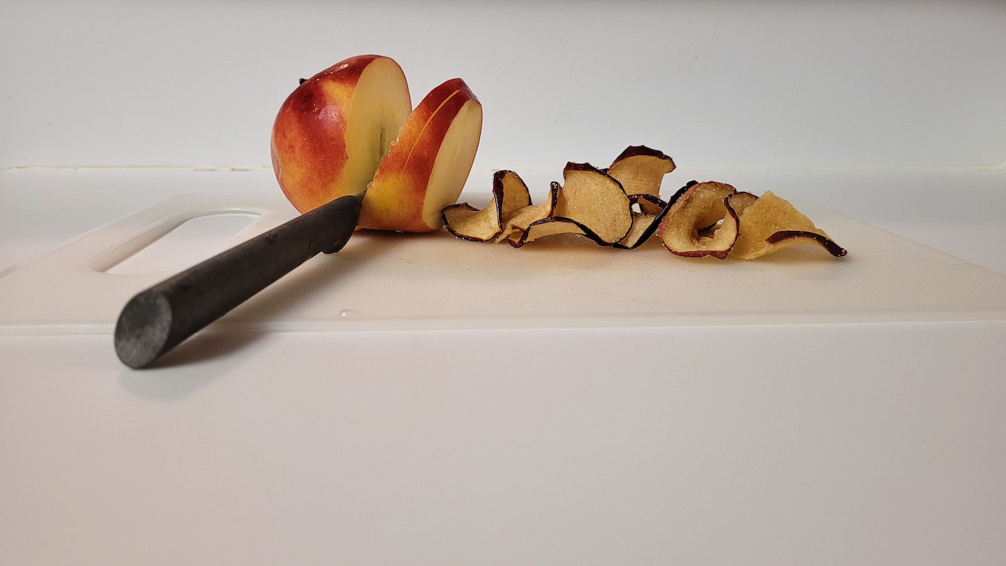 An image of making of freeze-dried apples in kitchen.