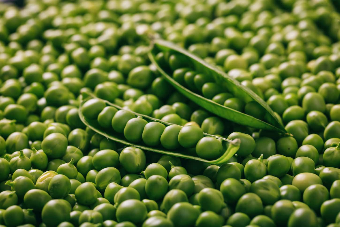An image of Fresh green raw peas and pods background.